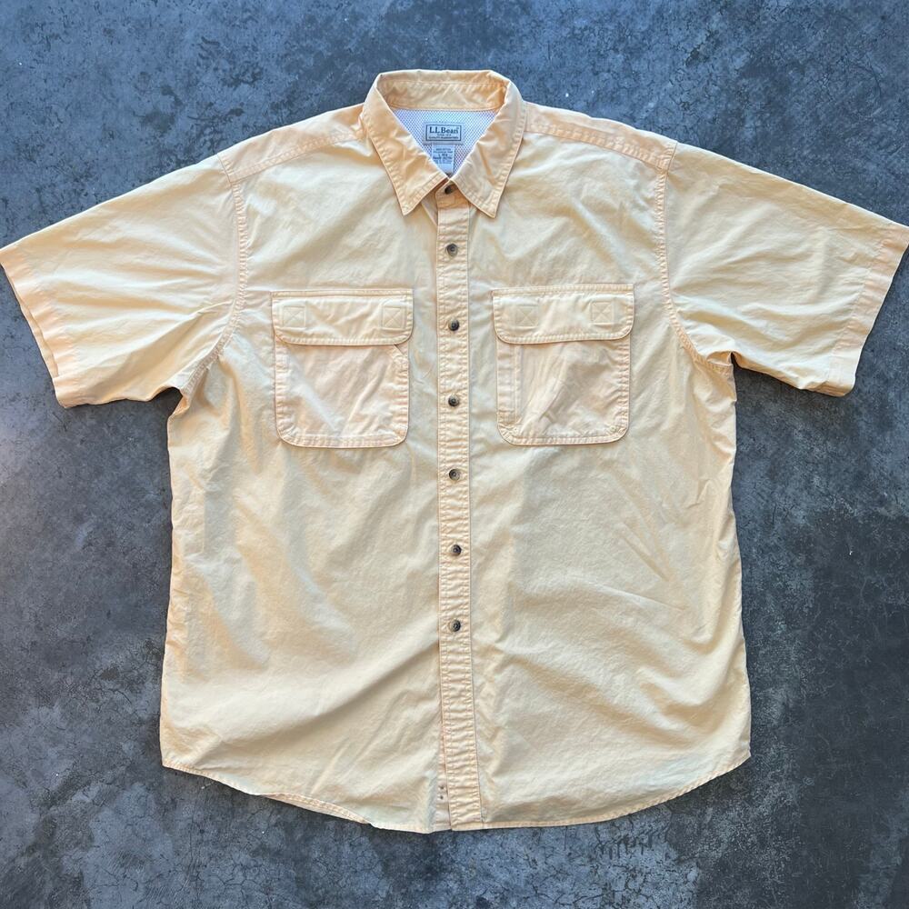 L.L. Bean Men’s Vented Fishing Shirt Short Sleeve Yellow Large Gorpcore VTG - Picture 1 of 6